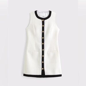 Elegant White and Black Tweed Sleeveless Mini Dress